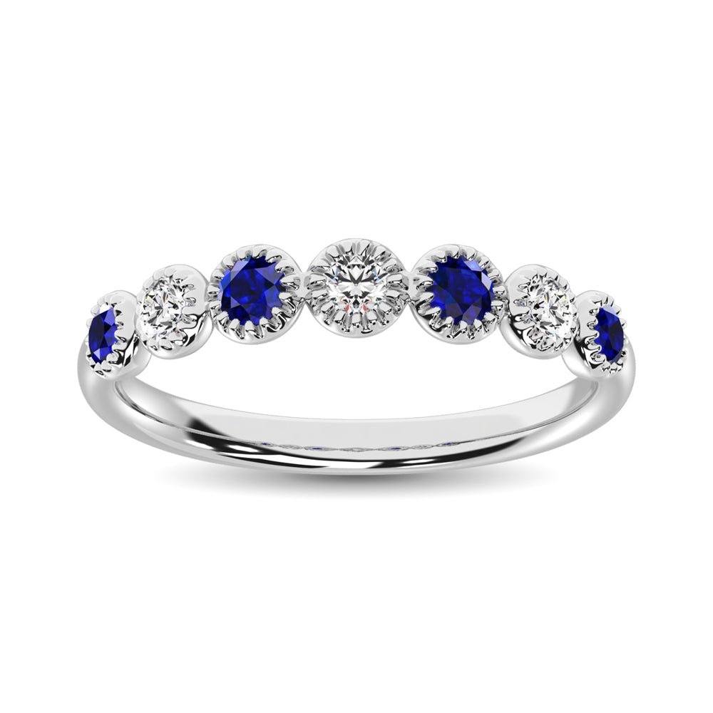 Diamond 1/5 ct. tw. and Blue Sapphire Stack Band in 14K White Gold | Picasso Gold & Diamond
