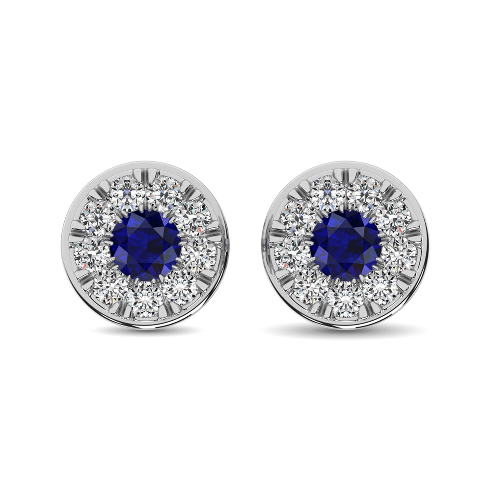 14K White Gold Diamond 1/4 Ct.Tw. and Blue Sapphire Stud  Picasso Gold & Diamond Jewelry
