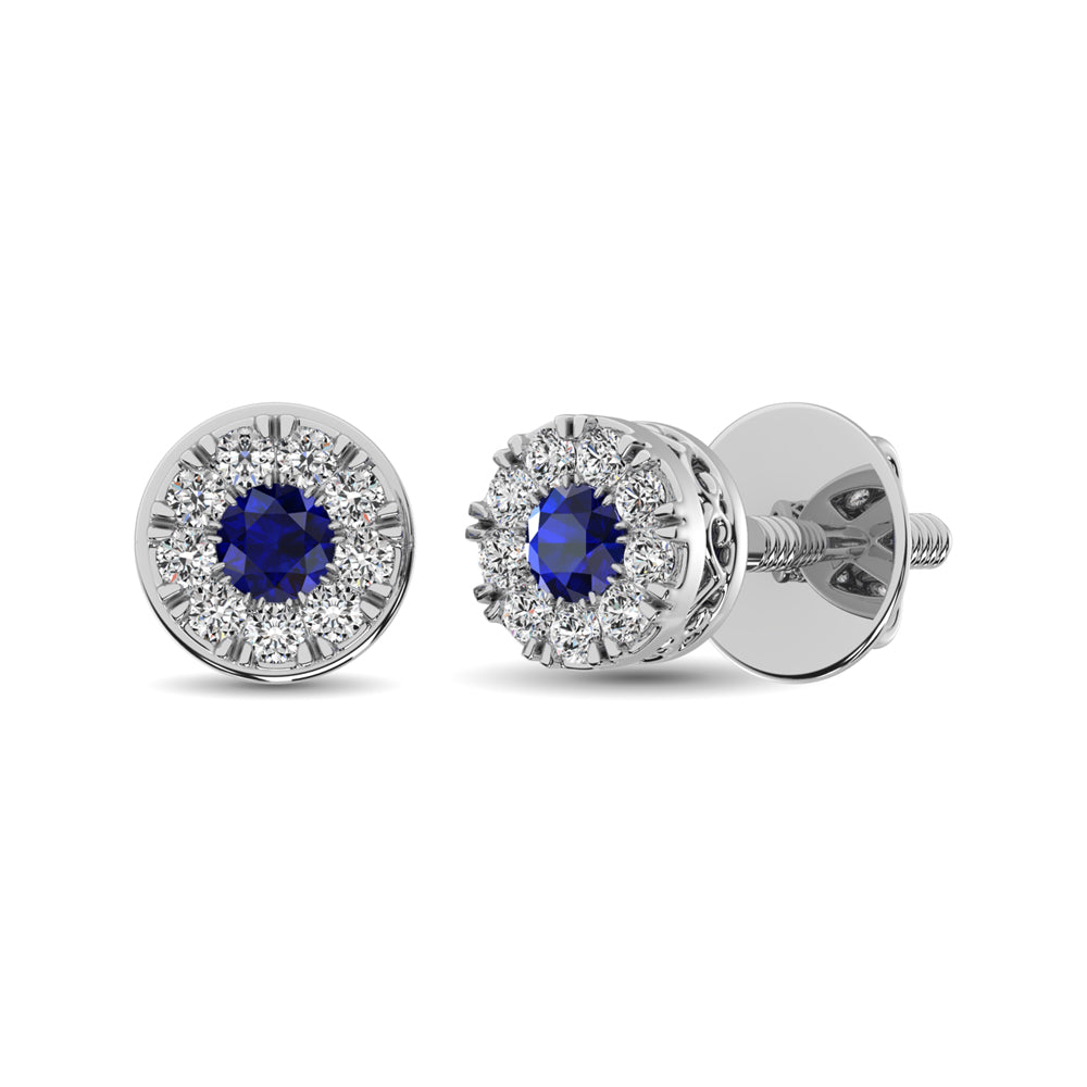 14K White Gold Diamond 1/4 Ct.Tw. and Blue Sapphire Stud  Picasso Gold & Diamond Jewelry