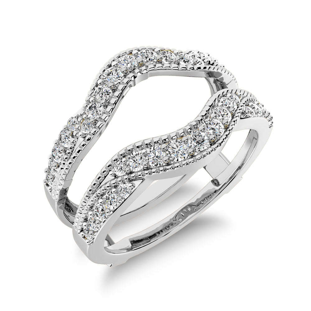 14K White Gold 2/5 Ct.Tw. Diamond Guard Ring with Milgrain Detail  Picasso Gold & Diamond Jewelry