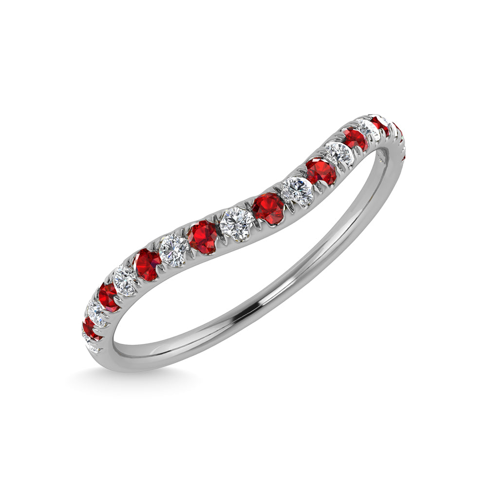 14K White Gold Ruby and Diamond 1/5 ct. tw. Curve Band, top view of the diamonds