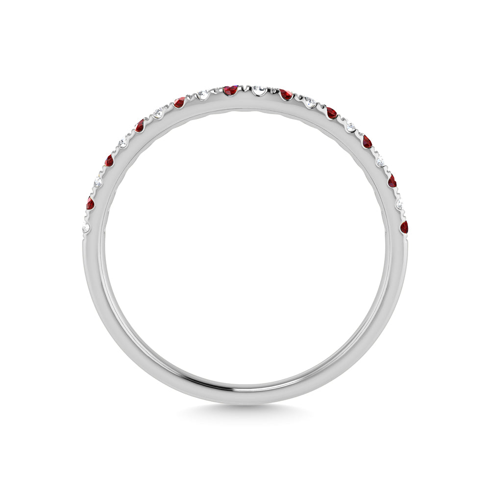 14K White Gold Ruby and Diamond 1/5 ct. tw. Curve Band, close-up of the diamond setting