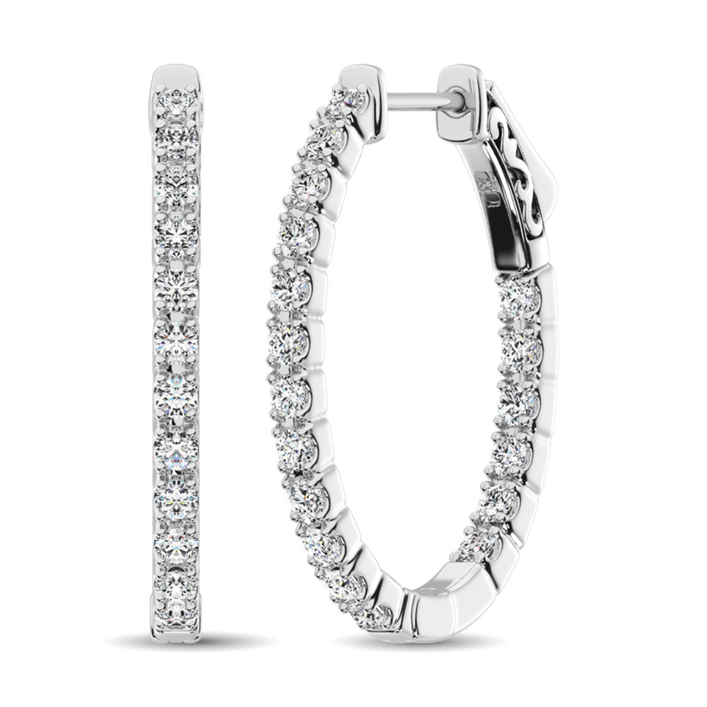 14K White Gold Diamond 9/10 Ct.Tw. In and Out Hoop Earrings  Picasso Gold & Diamond Jewelry