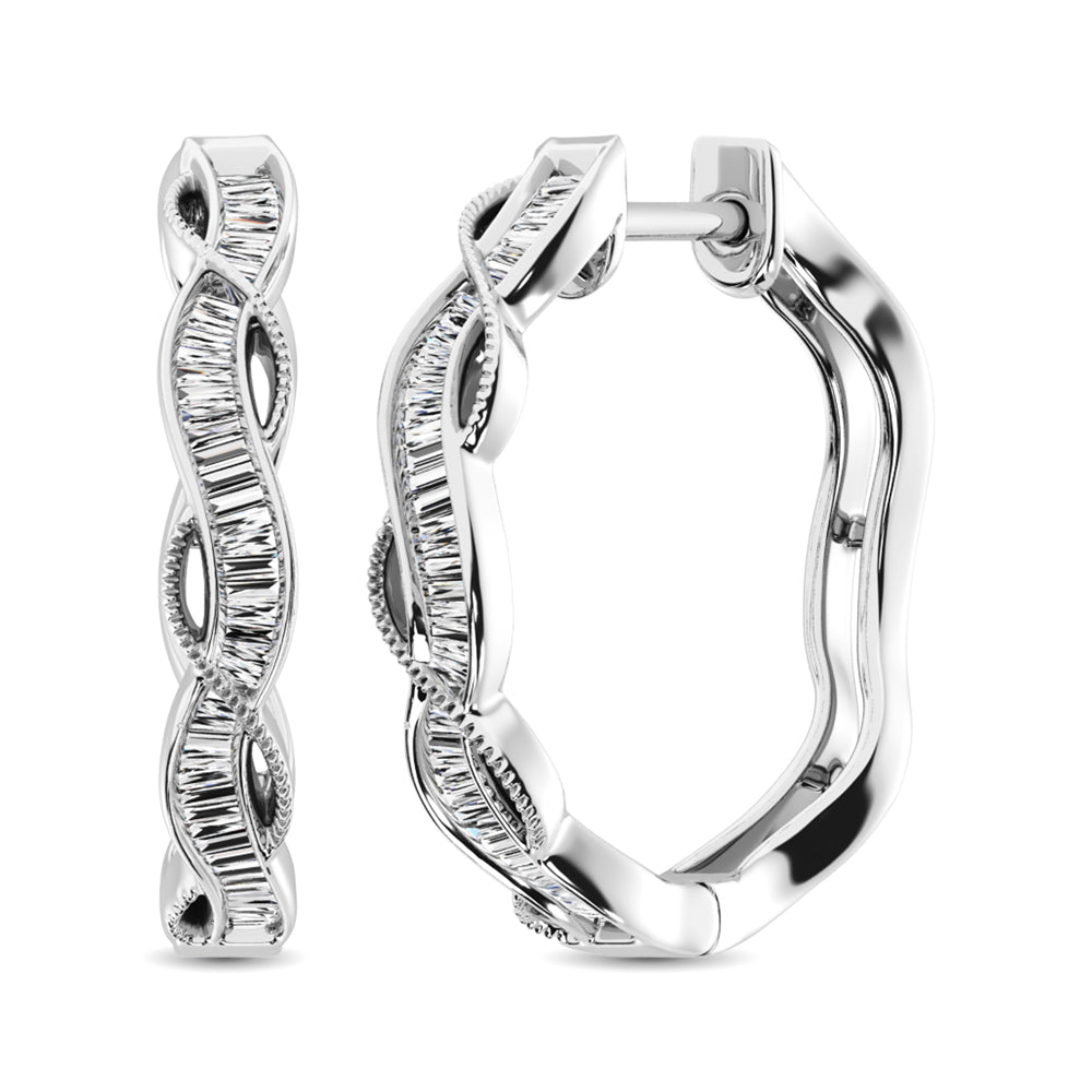 10K White Gold Baguette Diamond 1/5 Ct.Tw. Hoop Earrings  Picasso Gold & Diamond Jewelry