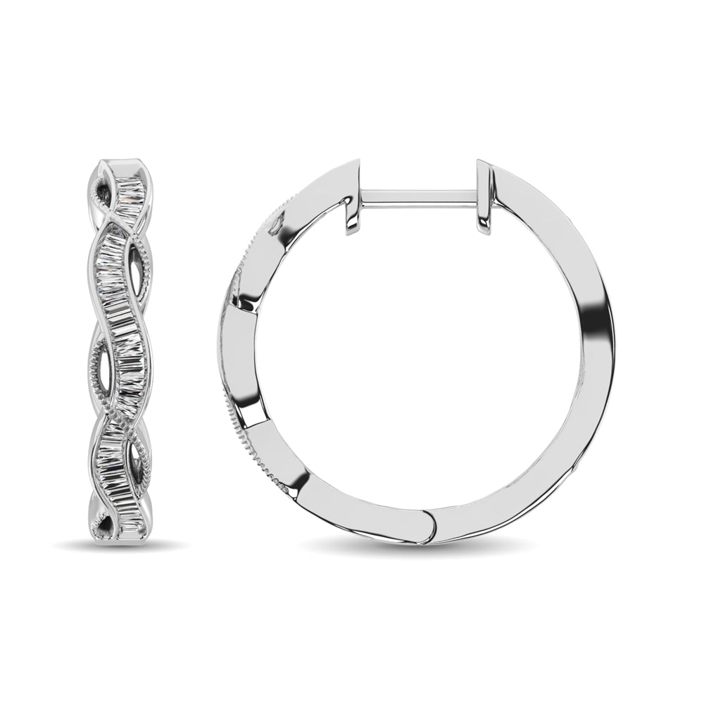 10K White Gold Baguette Diamond 1/5 Ct.Tw. Hoop Earrings  Picasso Gold & Diamond Jewelry