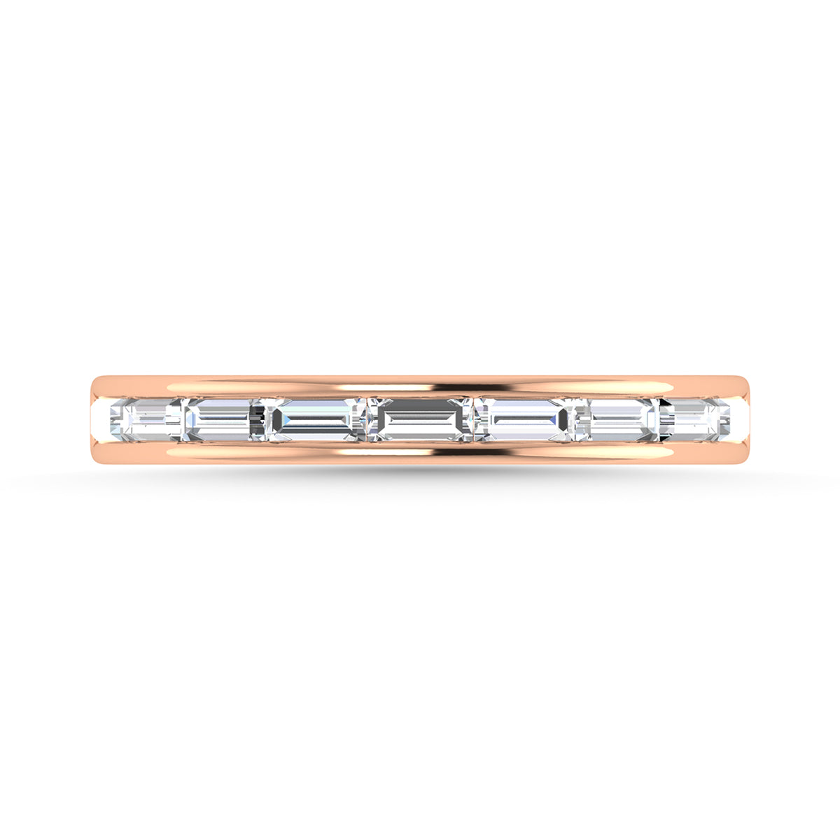 Diamond 3/8 ct. tw. Baguette Cut Anniversary Band in 14K Rose Gold, side profile view showing the band