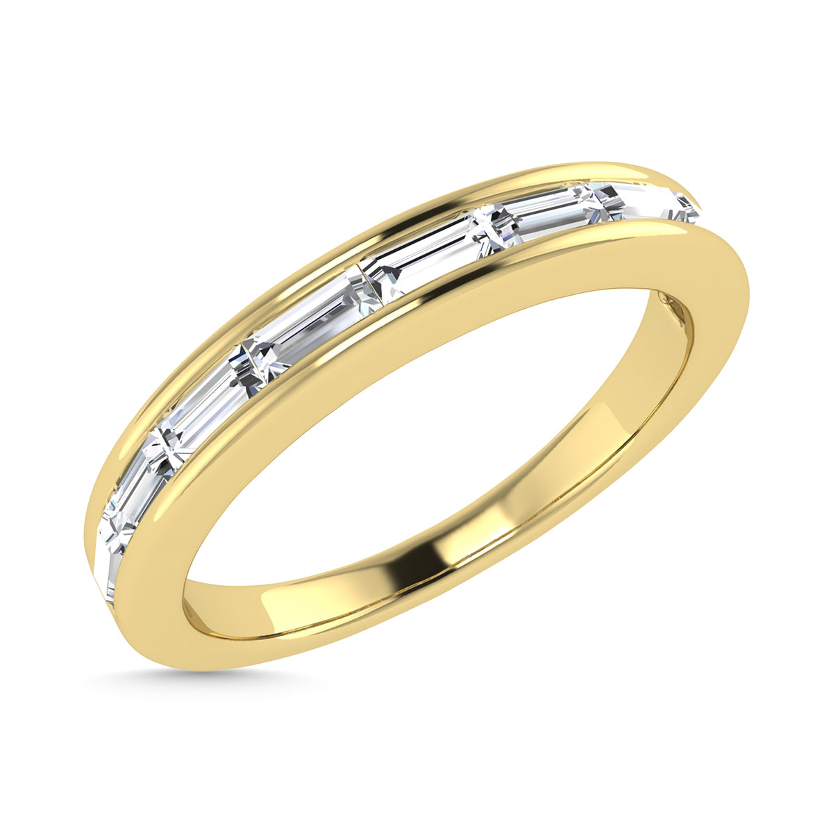 Diamond 3/8 ct. tw. Baguette Cut Anniversary Band in 14K Yellow Gold, side profile view showing the band