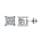 2 CTW Natural Princess Cut Diamond Stud Earrings 14K White Gold - Picasso Gold & Diamond Jewelry