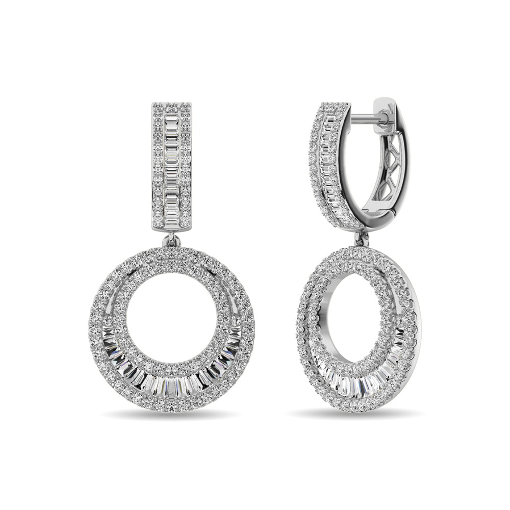 Earrings Diamond 1 Ct.Tw. Round and Baguette Hoop Earrings in 14K White Gold Diamond 1 Ct.Tw. Round and Baguette Hoop Earrings in 14K White Gold 62882W