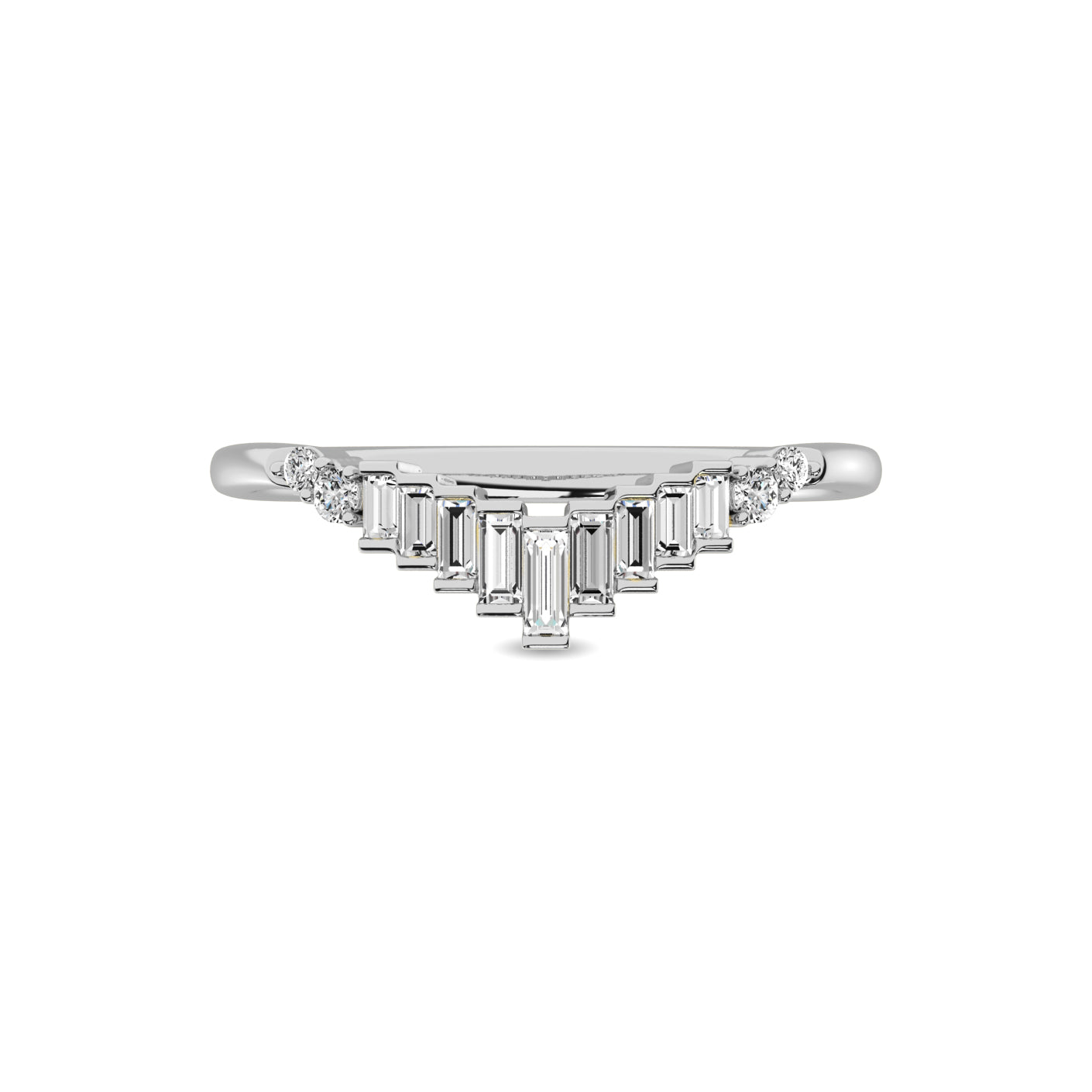 Diamond 1/5 Ct.tw Round and Baguette Chevron Band  in 10K White Gold