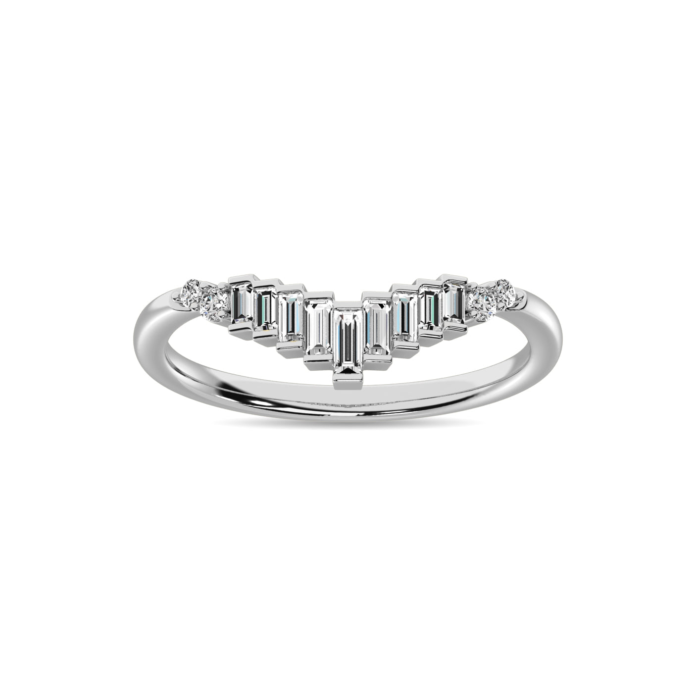 Diamond 1/5 Ct.tw Round and Baguette Chevron Band  in 10K White Gold
