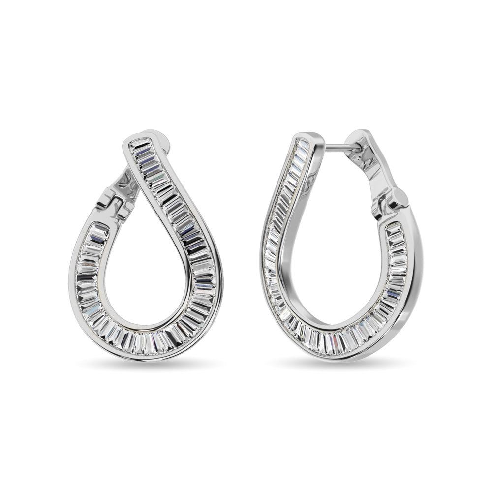 Diamond 1 1/2 Ct.Tw. Baguette Hoop Earrings in 14K White Gold  Picasso Gold & Diamond Jewelry