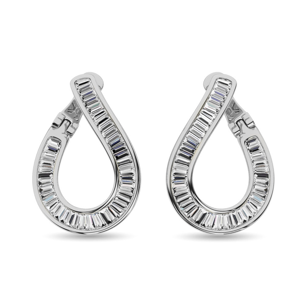 Diamond 1 1/2 Ct.Tw. Baguette Hoop Earrings in 14K White Gold  Picasso Gold & Diamond Jewelry