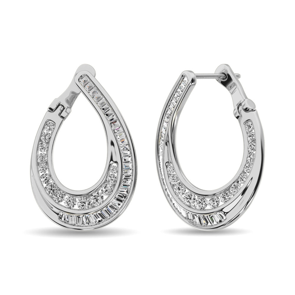 Diamond 1 Ct.Tw. Round and Baguette Hoop Earrings in 14K White Gold  Picasso Gold & Diamond Jewelry