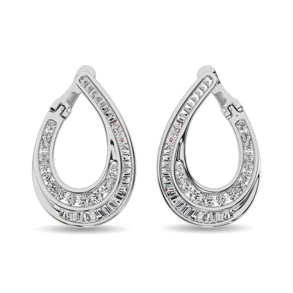 Diamond 1 Ct.Tw. Round and Baguette Hoop Earrings in 14K White Gold  Picasso Gold & Diamond Jewelry