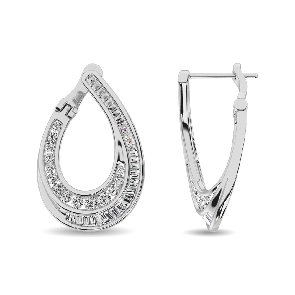 Diamond 1 Ct.Tw. Round and Baguette Hoop Earrings in 14K White Gold  Picasso Gold & Diamond Jewelry
