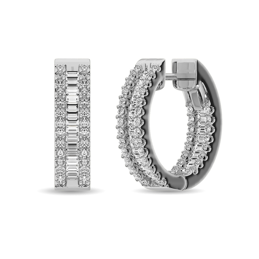 Diamond 1 Ct.Tw. Round and Baguette Hoop Earrings in 14K White Gold  Picasso Gold & Diamond Jewelry