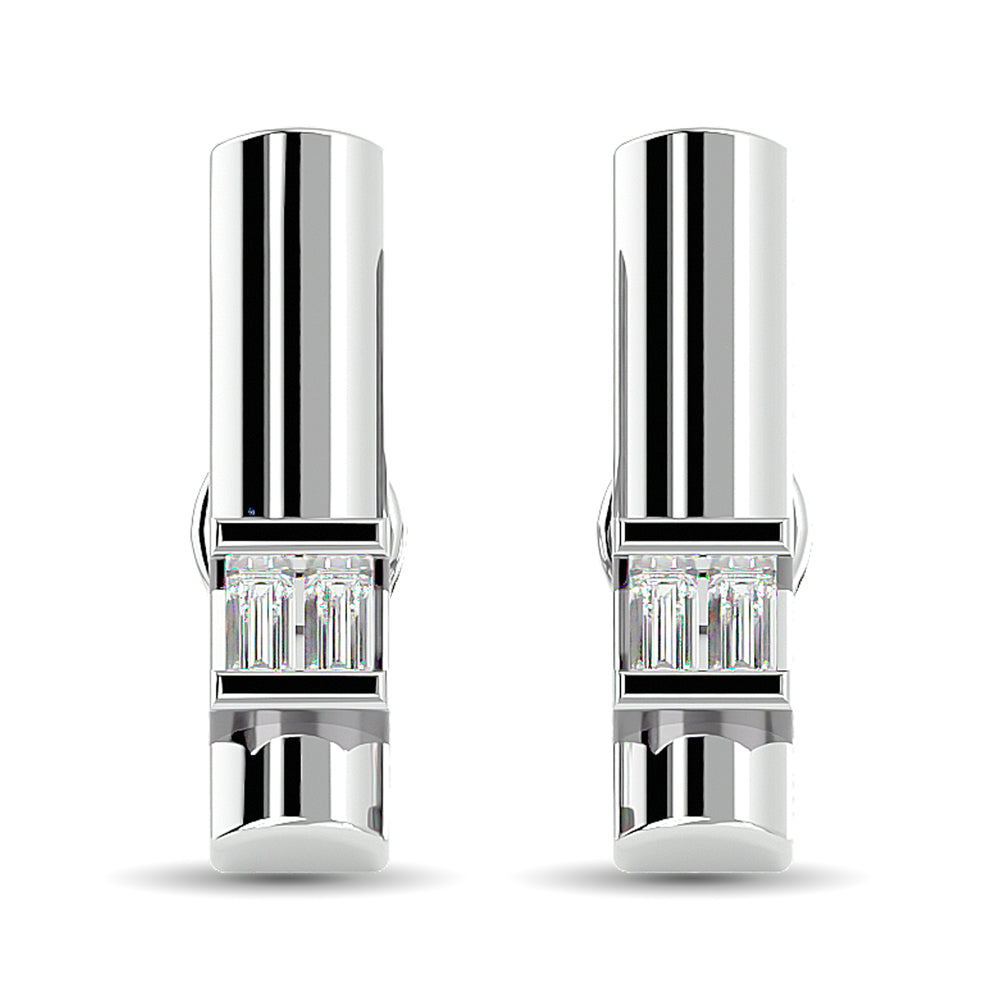 14k White Gold earrings, set with 0.07 CTW diamond, side profile view.