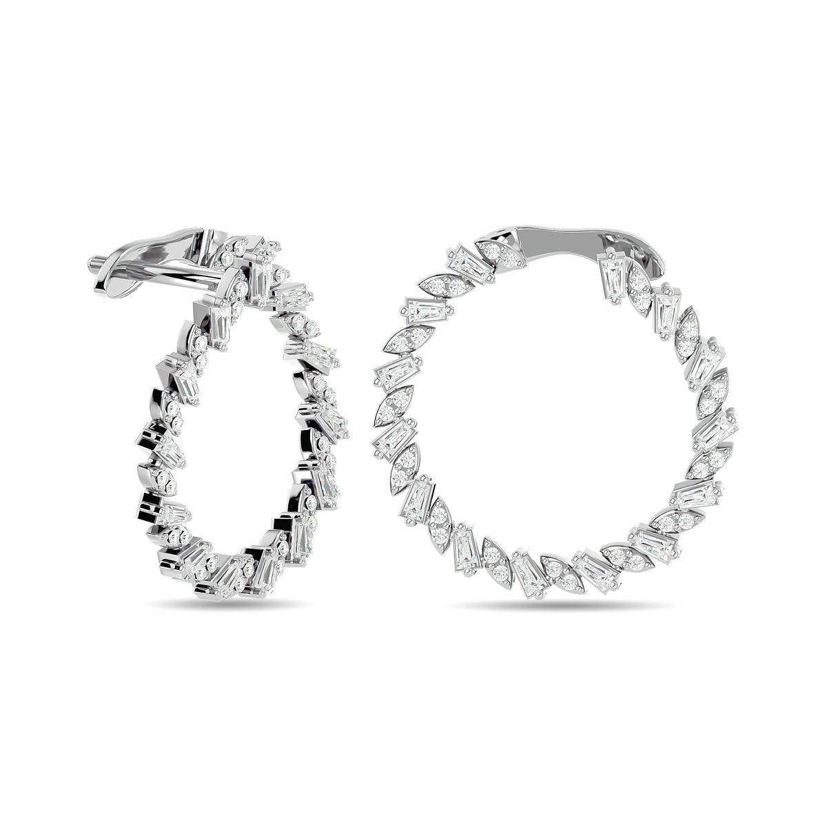 Diamond 3/4 Ct.Tw. Straight Baguette Hoop Earrings in 14K White Gold  Picasso Gold & Diamond Jewelry