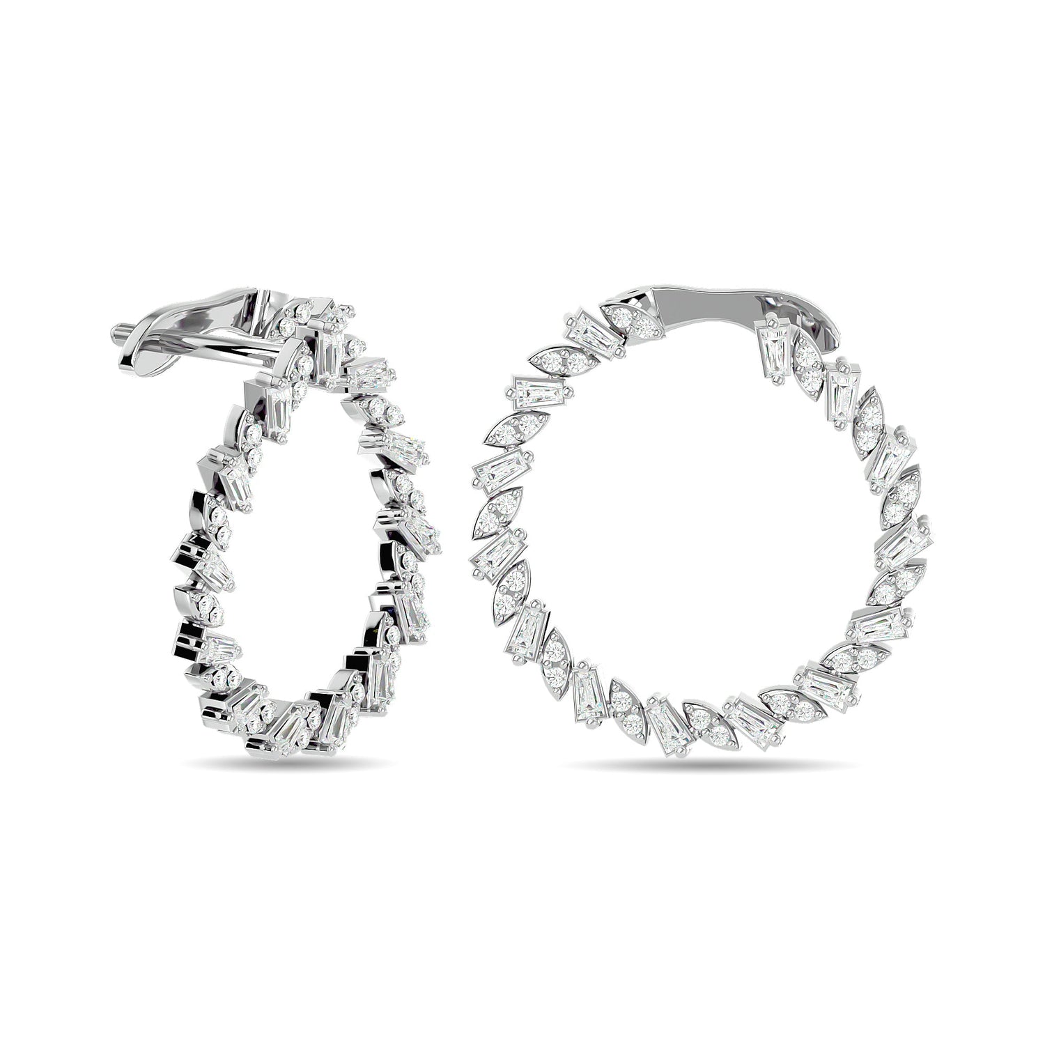 Diamond 3/4 Ct.Tw. Straight Baguette Hoop Earrings in 14K White Gold  Picasso Gold & Diamond Jewelry