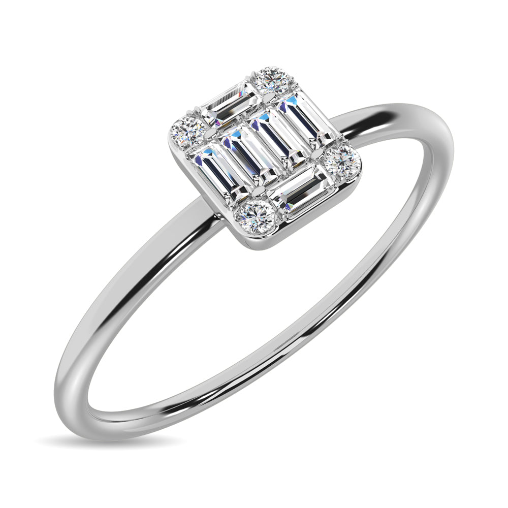 Diamond 1/10 Ct.tw Round and Baguette Cut Ring in 10K White Gold
