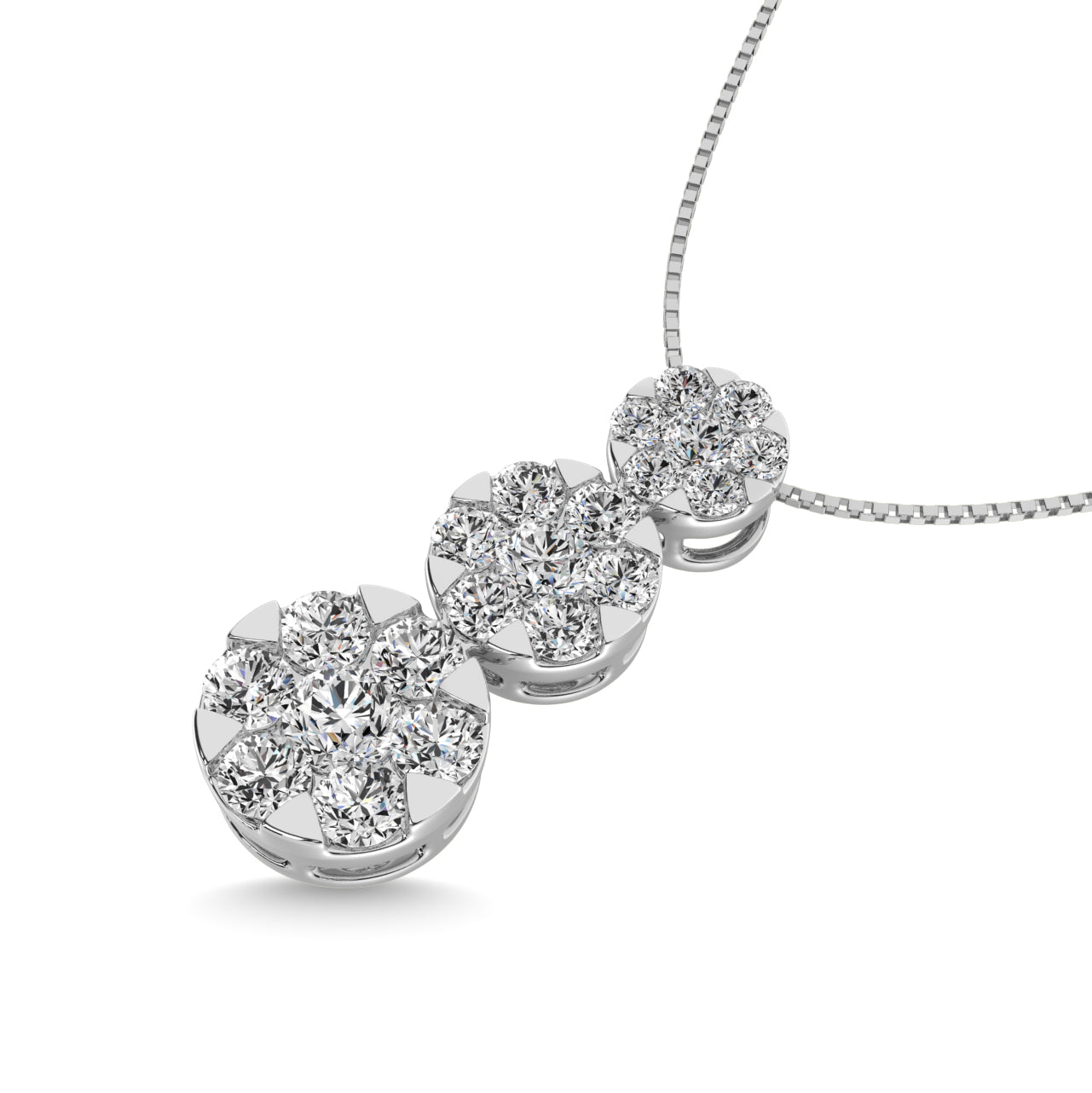 Diamond 1 Ct.tw Three Stone Flower Pendant in 14K White Gold