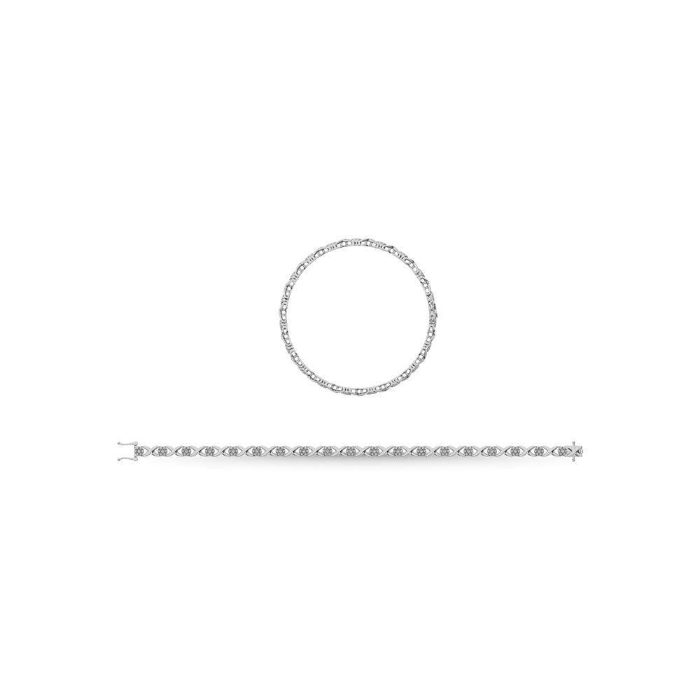Diamond 1/4 Ct.Tw. Flower Fashion Bracelet in 925 Silver