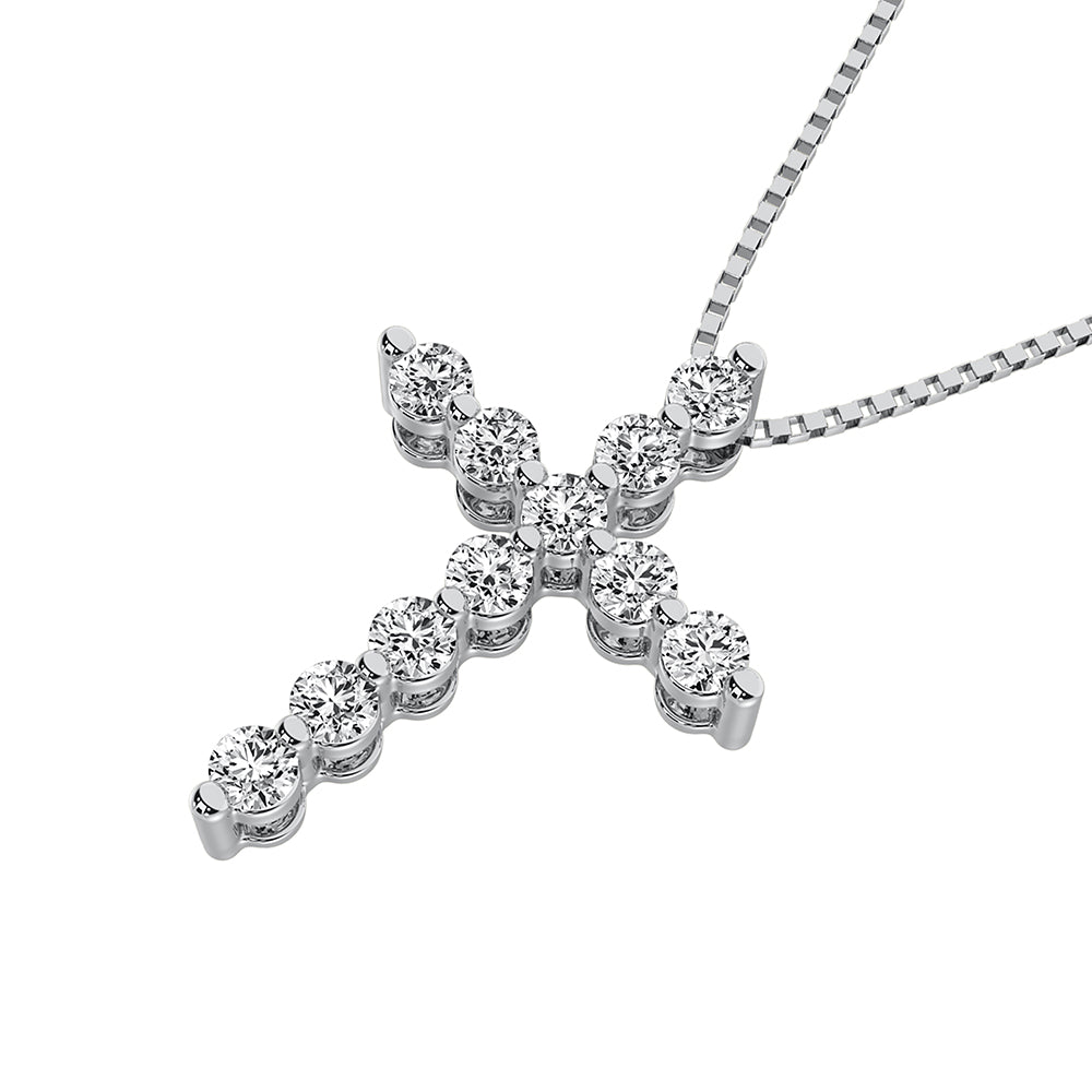 14K White Gold 1/4 Ct.Tw. Diamond Cross Pendant