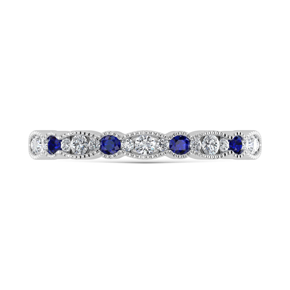 14K White Gold  1/4 Ct.Tw. Diamond and Blue Sapphire  Stackable Band