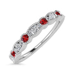 Diamond 1/4 ct. tw. And Ruby Band in 14K White Gold, top view of the diamonds