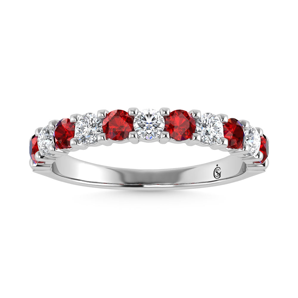 14K White Gold Machine Set Alternate Ruby and Diamond 5/8 ct. tw. Band | Picasso Gold & Diamond
