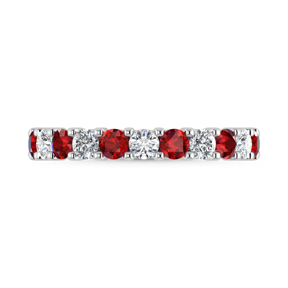 14K White Gold Machine Set Alternate Ruby and Diamond 5/8 ct. tw. Band, side profile view showing the band