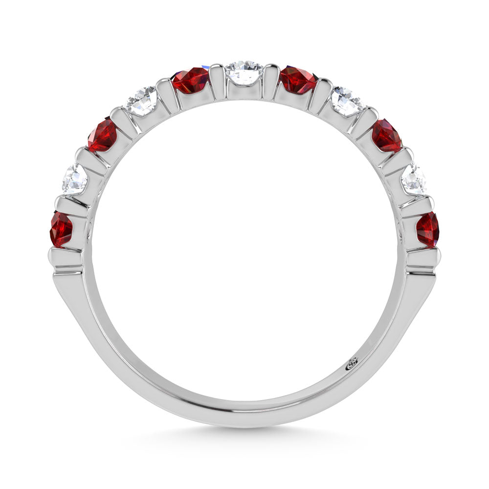 14K White Gold Machine Set Alternate Ruby and Diamond 5/8 ct. tw. Band, close-up of the diamond setting
