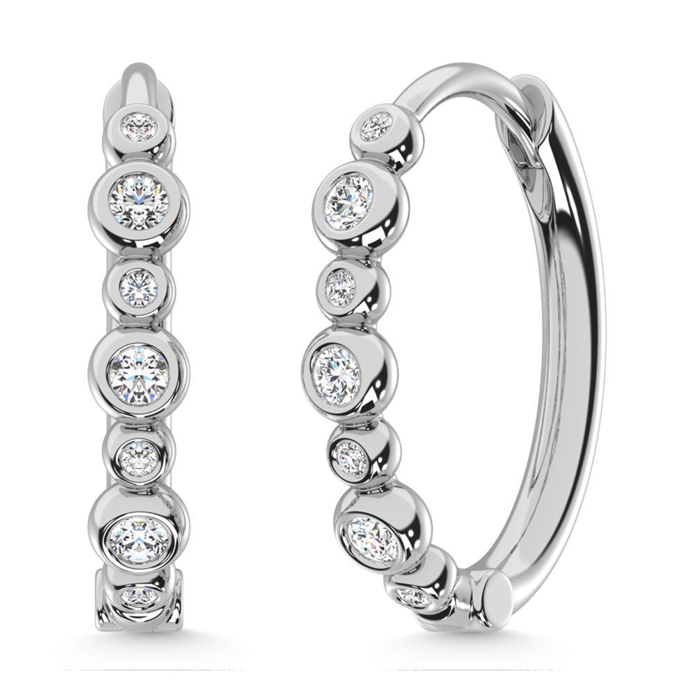 14K White Gold Diamond 1/4 Ct.Tw. Hoop Earrings