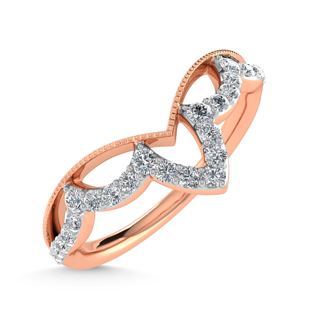 14K Rose Gold Diamond 1/5 ct. tw. Chevron Band, top view of the diamonds