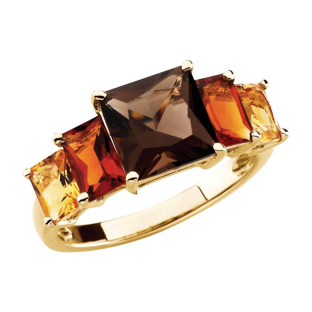 Elegant 14K Yellow Gold Smoky Quartz, Citrine & Madeira Citrine Ring with Multi-Gemstone Accents - Picasso Gold & Diamond Jewelry