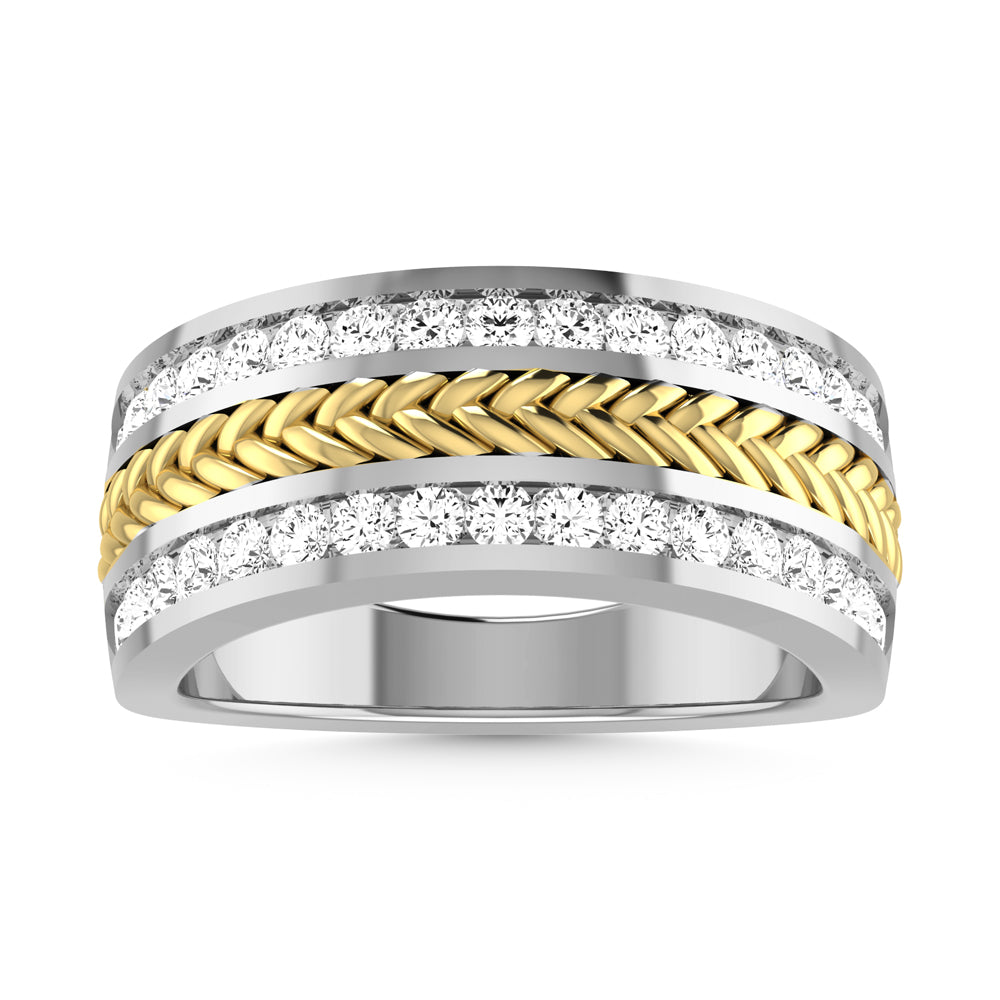 10K Two Tone Diamond 1 Ct.Tw. Mens Wedding Band