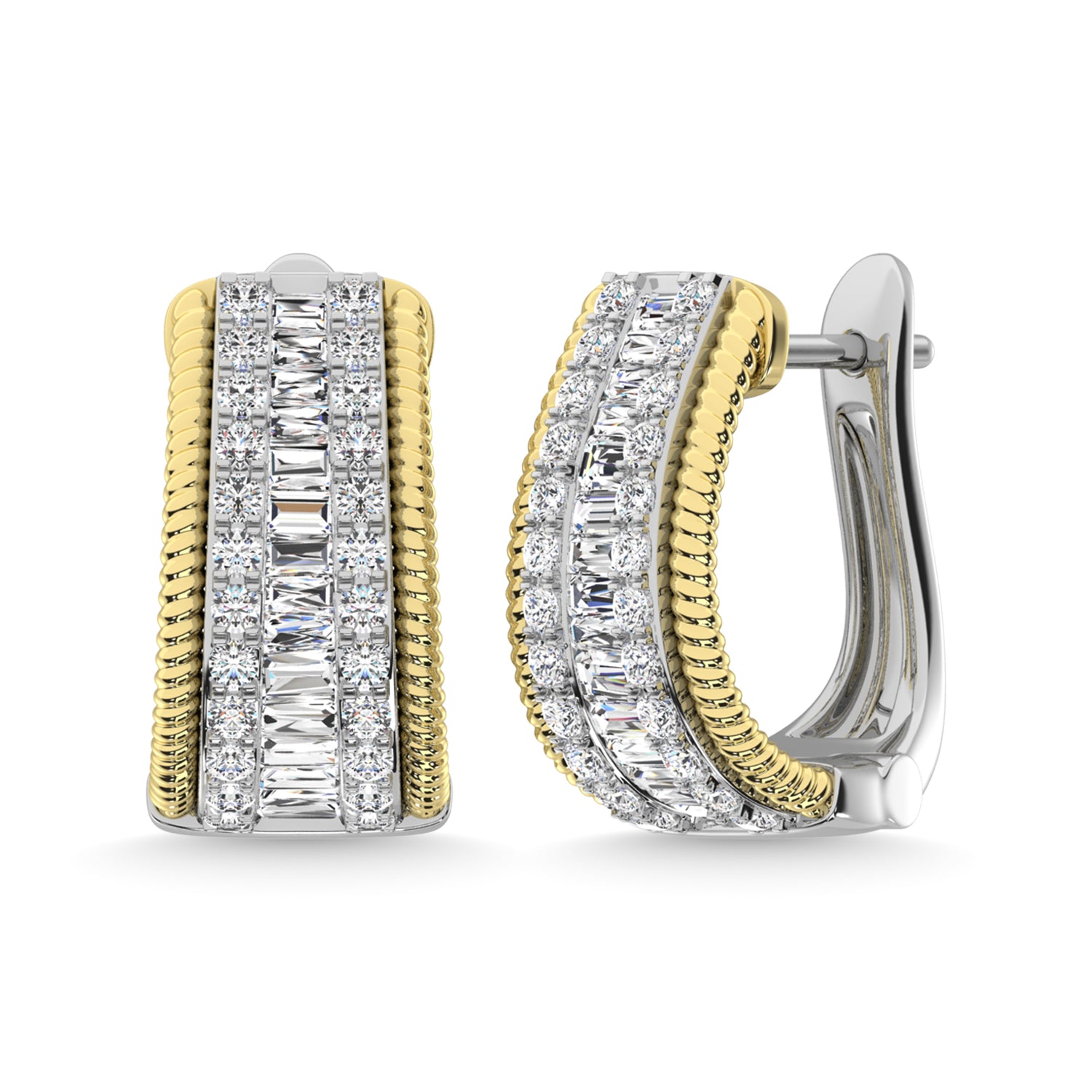 14K Two Tone Diamond 7/8 Ct.Tw. Hoop Earrings