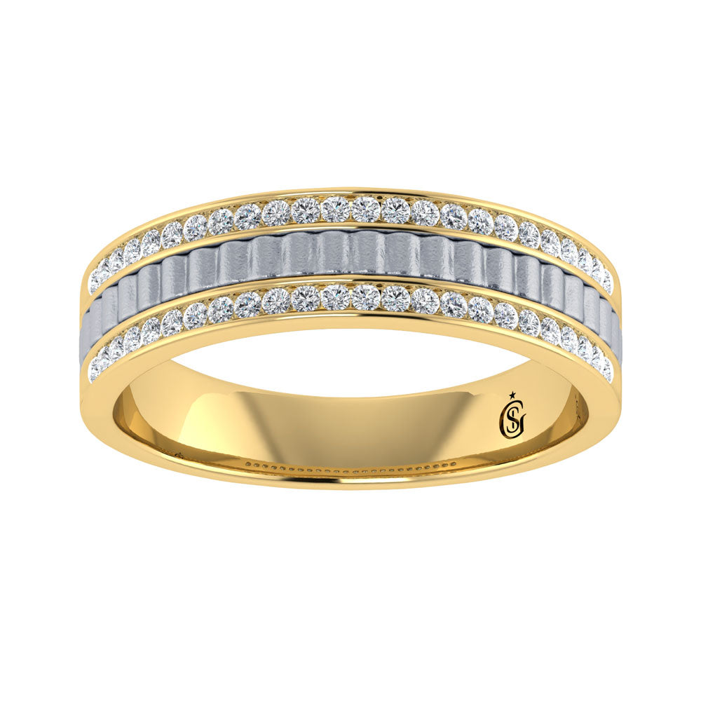 14K Two Tone Diamond 1/3.Ct. Tw. Mens Machine Band