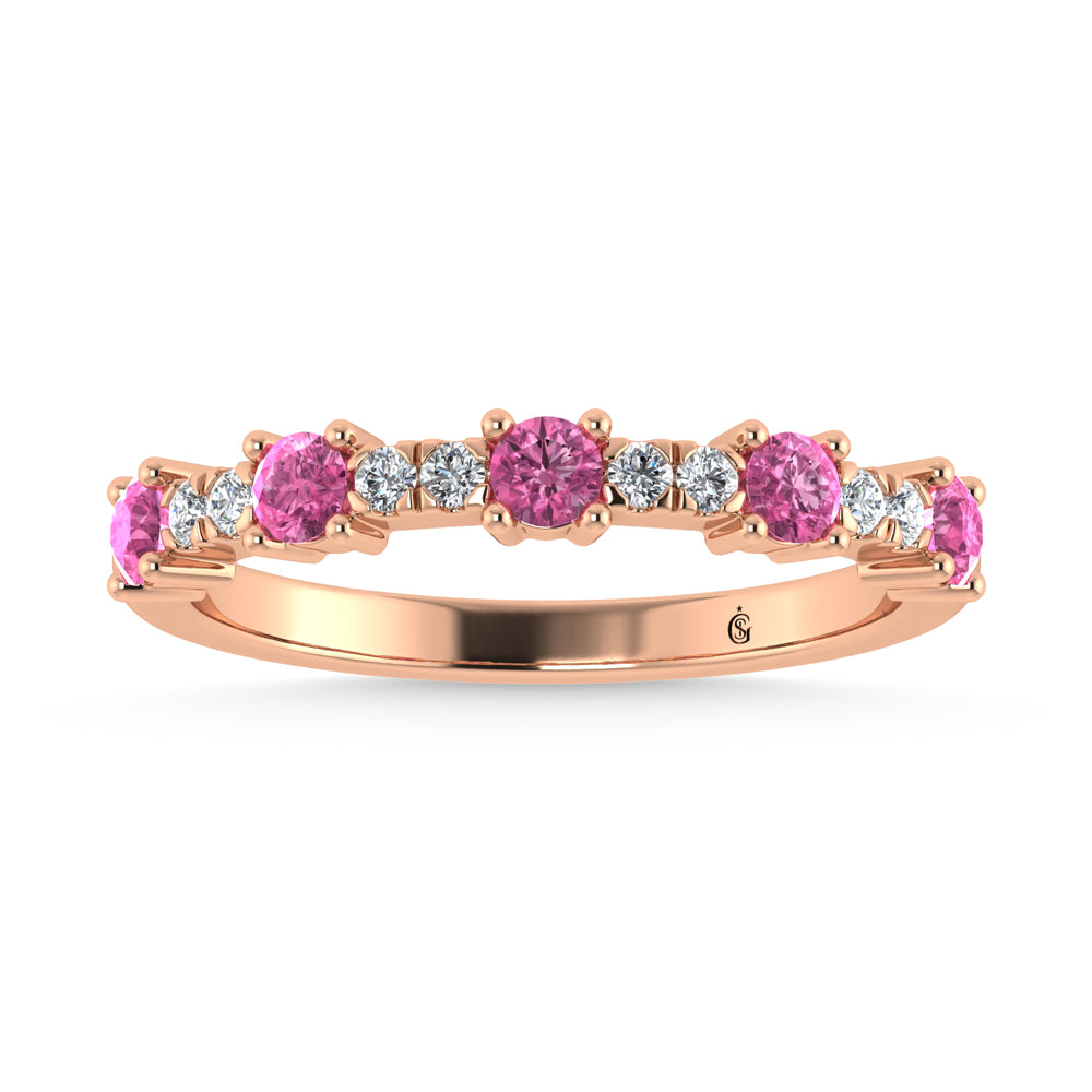 14K Rose Gold Diamond 5/8 ct. tw. Alternate Diamond and Pink Sapphire Stackable Band | Picasso Gold & Diamond