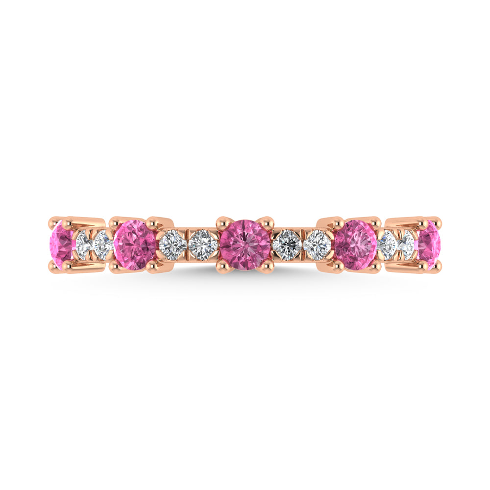 14K Rose Gold Diamond 5/8 ct. tw. Alternate Diamond and Pink Sapphire Stackable Band, detailed angle view