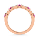 14K Rose Gold Diamond 5/8 ct. tw. Alternate Diamond and Pink Sapphire Stackable Band, close-up of the setting