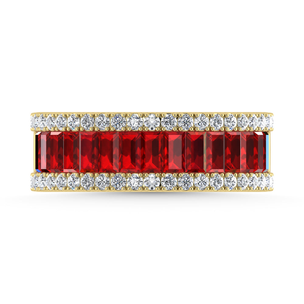 Band in 14k Yellow Gold, featuring 0.4 CTW ruby / diamond, side profile view.