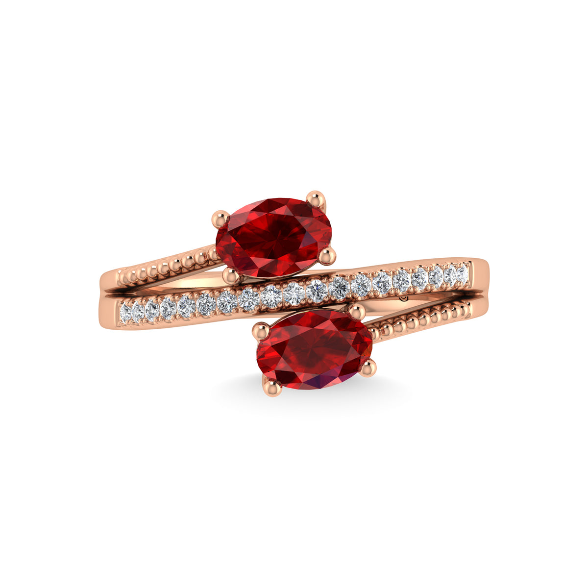 14K Rose Gold Diamond and Ruby 1 1/3 ct. tw. Stackable Band, detailed angle view