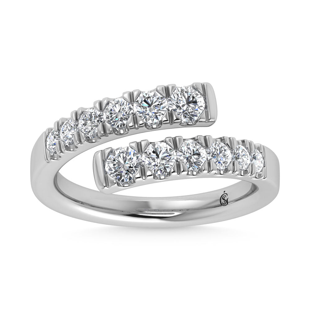 14K White Gold  7/8 Ct.Tw. Cross Over Band