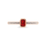 14K Rose Gold Diamond 3/8 ct. tw. and Ruby Fashion Ring, side profile view showing the band
