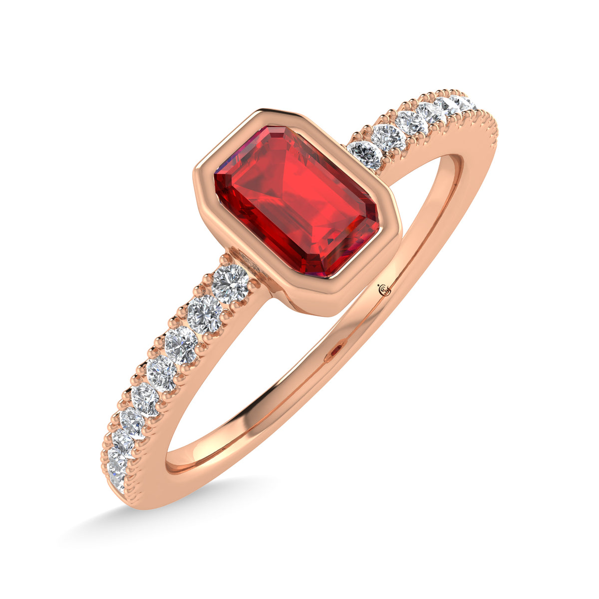 14K Rose Gold Diamond 3/8 ct. tw. and Ruby Fashion Ring, top view of the diamonds