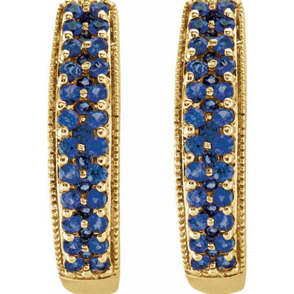 14K Yellow Gold Natural Blue Sapphire Hoop Earrings - Picasso Gold & Diamond Jewelry