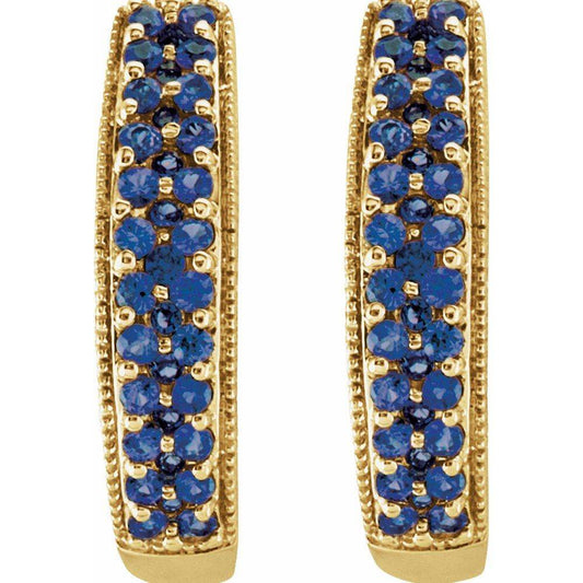 14K Yellow Gold Natural Blue Sapphire Hoop Earrings - Picasso Gold & Diamond Jewelry
