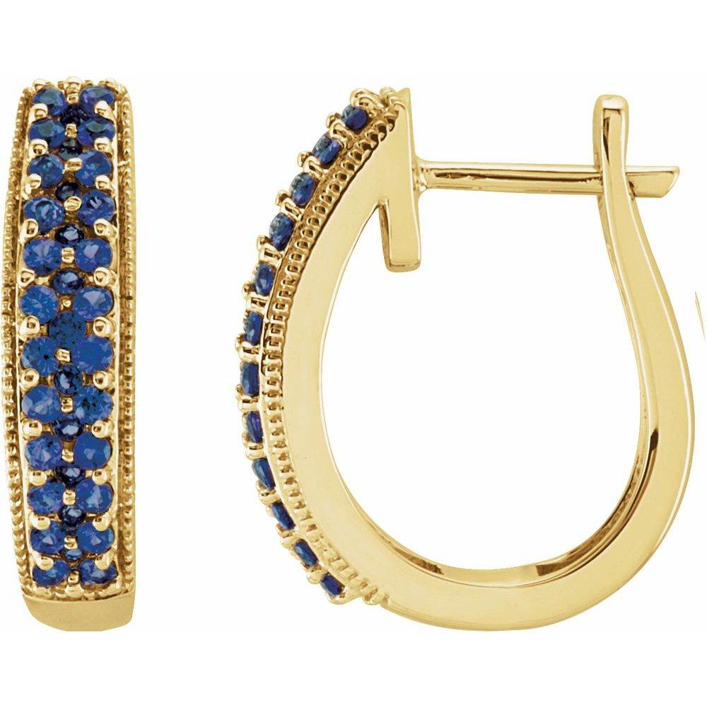14K Yellow Gold Natural Blue Sapphire Hoop Earrings - Picasso Gold & Diamond Jewelry